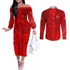 Personalized Gold Coast Suns Couples Matching Off The Shoulder Long Sleeve Dress and Long Sleeve Button Shirt Modern Geometric Sports Graphic Style