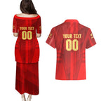Personalized Gold Coast Suns Couples Matching Puletasi and Hawaiian Shirt Modern Geometric Sports Graphic Style