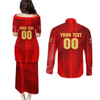 Personalized Gold Coast Suns Couples Matching Puletasi and Long Sleeve Button Shirt Modern Geometric Sports Graphic Style