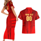Personalized Gold Coast Suns Couples Matching Short Sleeve Bodycon Dress and Hawaiian Shirt Modern Geometric Sports Graphic Style