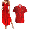 Personalized Gold Coast Suns Couples Matching Summer Maxi Dress and Hawaiian Shirt Modern Geometric Sports Graphic Style