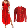 Personalized Gold Coast Suns Couples Matching Summer Maxi Dress and Long Sleeve Button Shirt Modern Geometric Sports Graphic Style