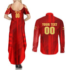 Personalized Gold Coast Suns Couples Matching Summer Maxi Dress and Long Sleeve Button Shirt Modern Geometric Sports Graphic Style