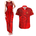 Personalized Gold Coast Suns Couples Matching Tank Maxi Dress and Hawaiian Shirt Modern Geometric Sports Graphic Style