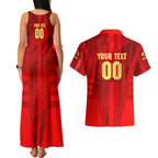 Personalized Gold Coast Suns Couples Matching Tank Maxi Dress and Hawaiian Shirt Modern Geometric Sports Graphic Style