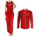 Personalized Gold Coast Suns Couples Matching Tank Maxi Dress and Long Sleeve Button Shirt Modern Geometric Sports Graphic Style