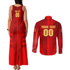 Personalized Gold Coast Suns Couples Matching Tank Maxi Dress and Long Sleeve Button Shirt Modern Geometric Sports Graphic Style