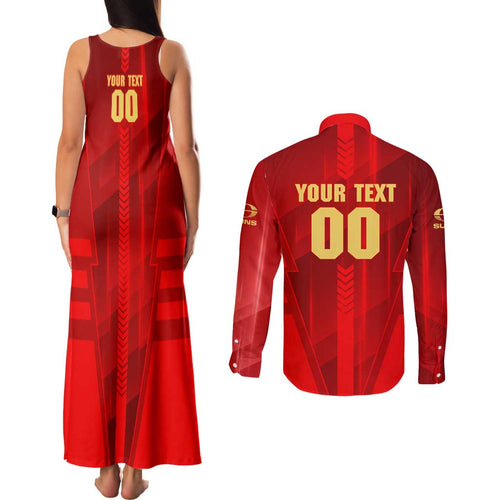 Personalized Gold Coast Suns Couples Matching Tank Maxi Dress and Long Sleeve Button Shirt Modern Geometric Sports Graphic Style