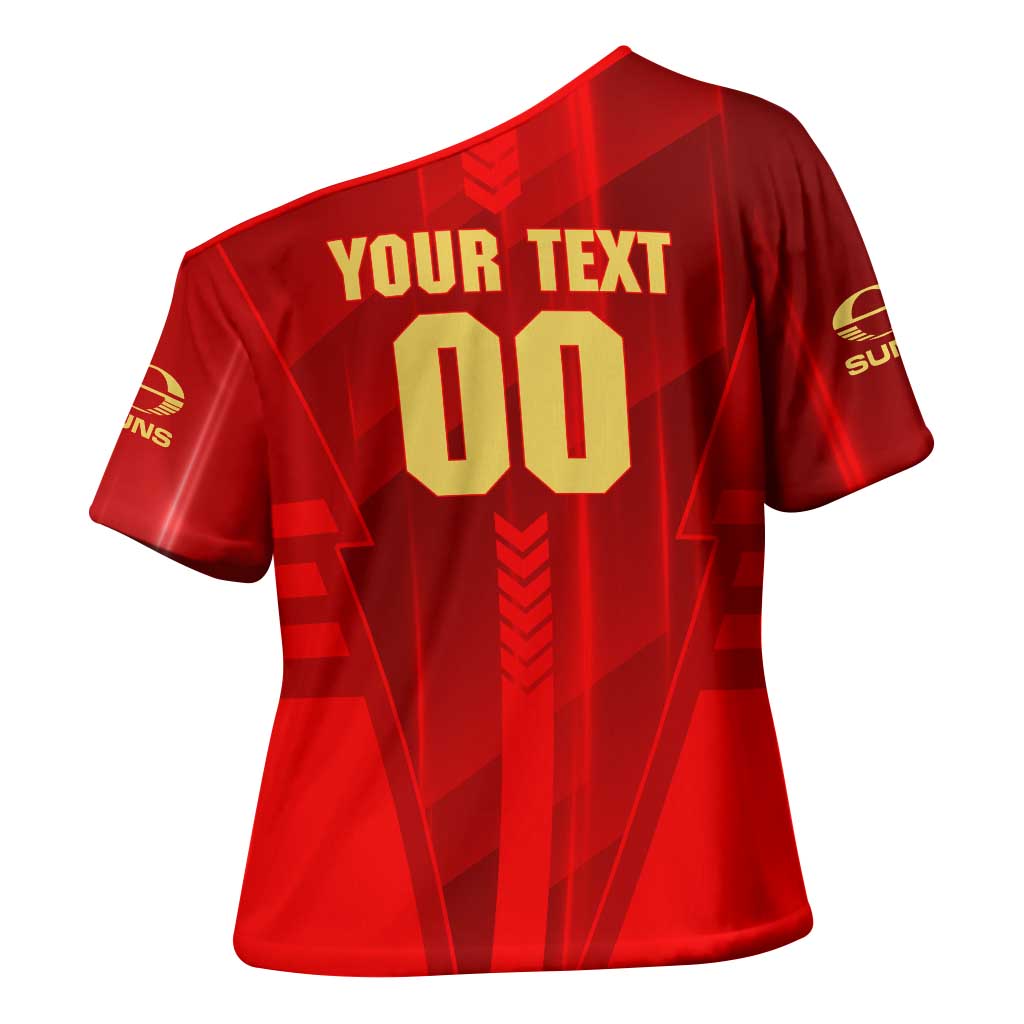 Personalized Gold Coast Suns Cross Shoulder Shirt Modern Geometric Sports Graphic Style