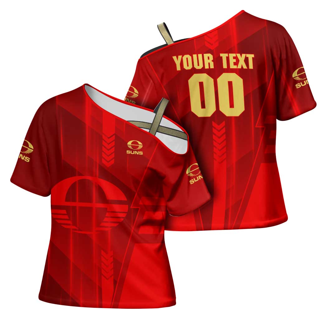 Personalized Gold Coast Suns Cross Shoulder Shirt Modern Geometric Sports Graphic Style