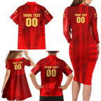 Personalized Gold Coast Suns Family Matching Long Sleeve Bodycon Dress and Hawaiian Shirt Modern Geometric Sports Graphic Style