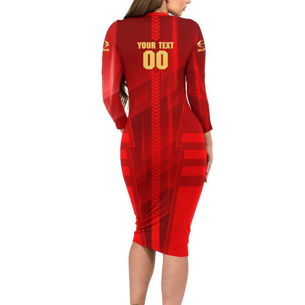 Personalized Gold Coast Suns Family Matching Long Sleeve Bodycon Dress and Hawaiian Shirt Modern Geometric Sports Graphic Style