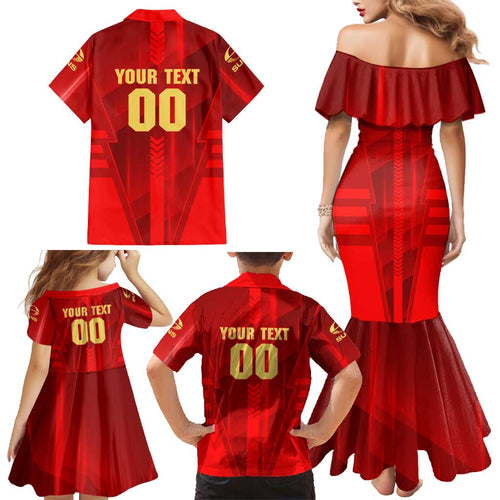Personalized Gold Coast Suns Family Matching Mermaid Dress and Hawaiian Shirt Modern Geometric Sports Graphic Style