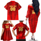 Personalized Gold Coast Suns Family Matching Off The Shoulder Long Sleeve Dress and Hawaiian Shirt Modern Geometric Sports Graphic Style