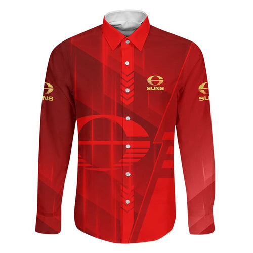 Personalized Gold Coast Suns Family Matching Off The Shoulder Long Sleeve Dress and Hawaiian Shirt Modern Geometric Sports Graphic Style