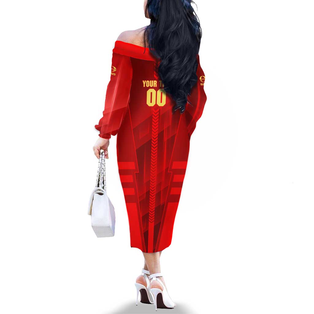 Personalized Gold Coast Suns Family Matching Off The Shoulder Long Sleeve Dress and Hawaiian Shirt Modern Geometric Sports Graphic Style
