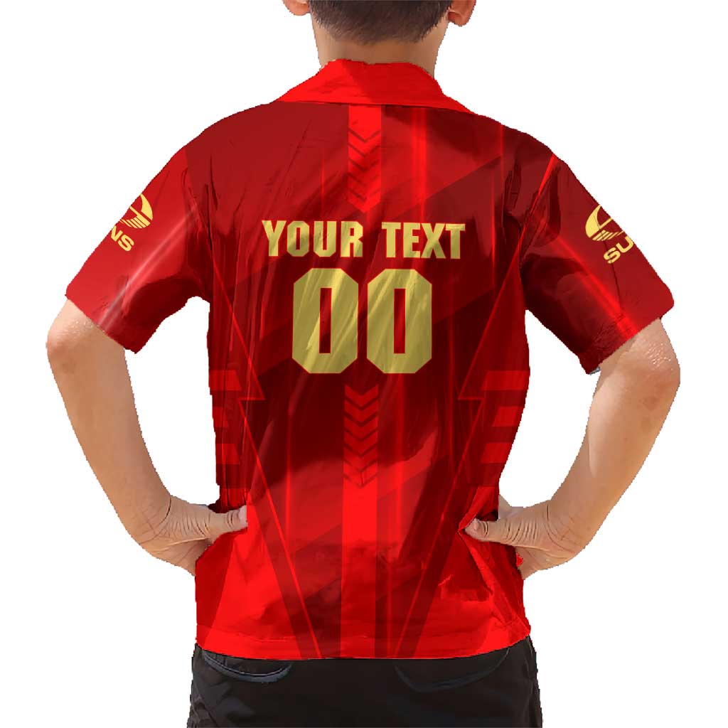 Personalized Gold Coast Suns Family Matching Off Shoulder Short Dress and Hawaiian Shirt Modern Geometric Sports Graphic Style