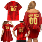 Personalized Gold Coast Suns Family Matching Off Shoulder Short Dress and Hawaiian Shirt Modern Geometric Sports Graphic Style