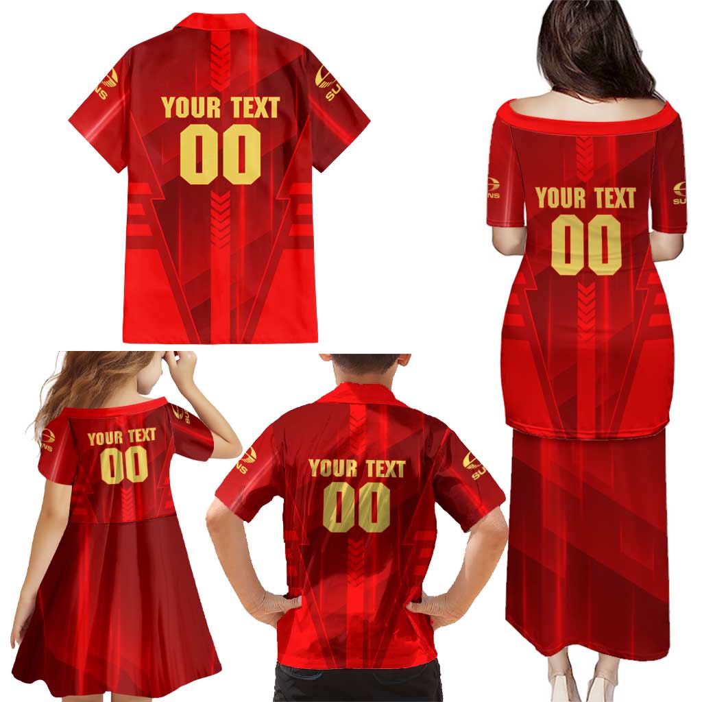 Personalized Gold Coast Suns Family Matching Puletasi and Hawaiian Shirt Modern Geometric Sports Graphic Style