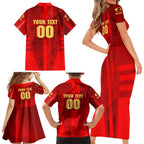 Personalized Gold Coast Suns Family Matching Short Sleeve Bodycon Dress and Hawaiian Shirt Modern Geometric Sports Graphic Style