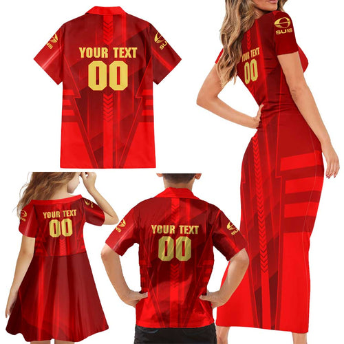 Personalized Gold Coast Suns Family Matching Short Sleeve Bodycon Dress and Hawaiian Shirt Modern Geometric Sports Graphic Style