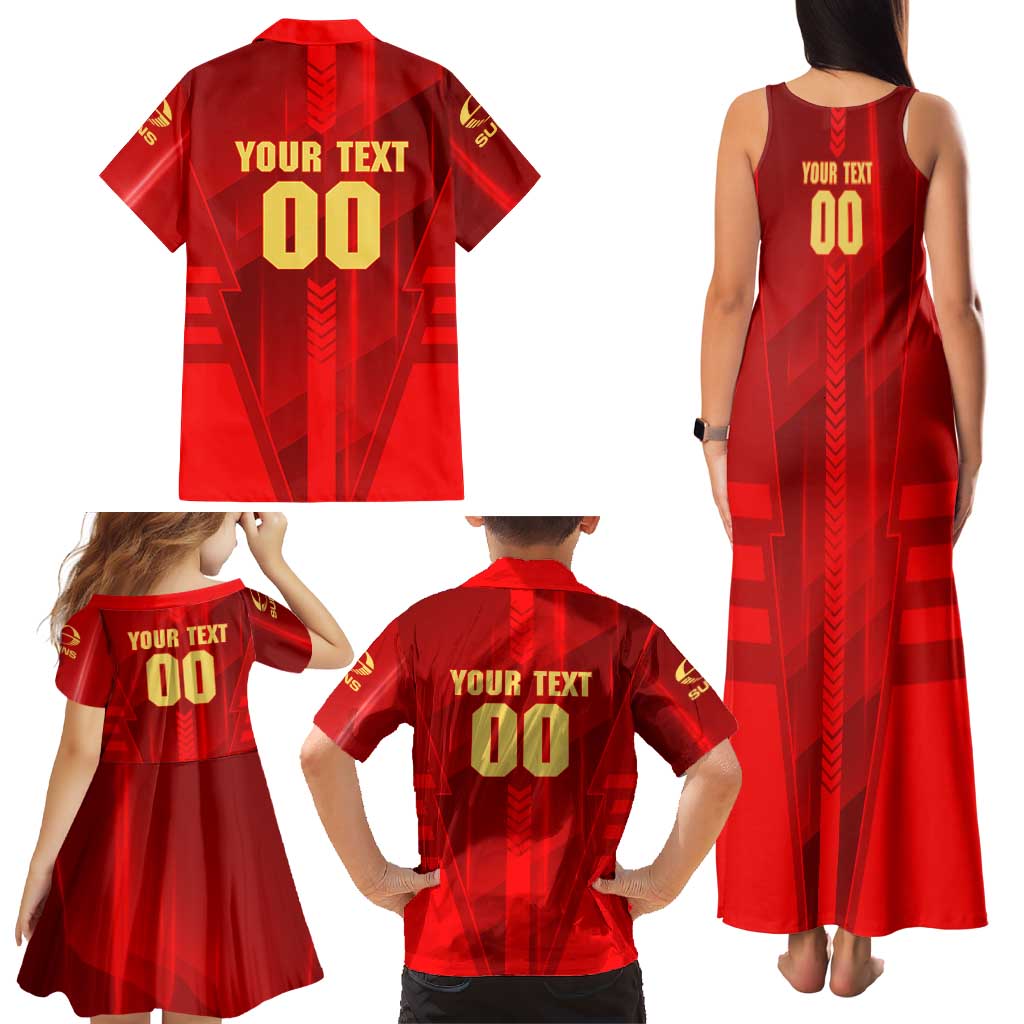 Personalized Gold Coast Suns Family Matching Tank Maxi Dress and Hawaiian Shirt Modern Geometric Sports Graphic Style