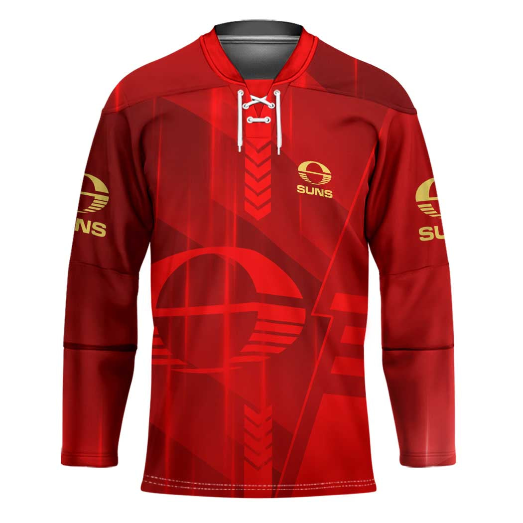 Personalized Gold Coast Suns Hockey Jersey Modern Geometric Sports Graphic Style
