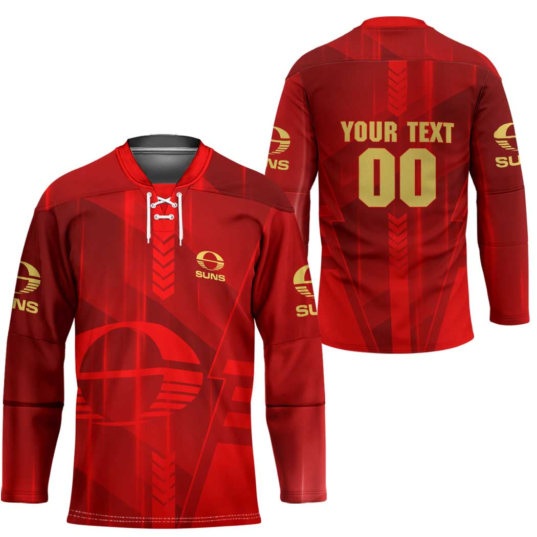 Personalized Gold Coast Suns Hockey Jersey Modern Geometric Sports Graphic Style