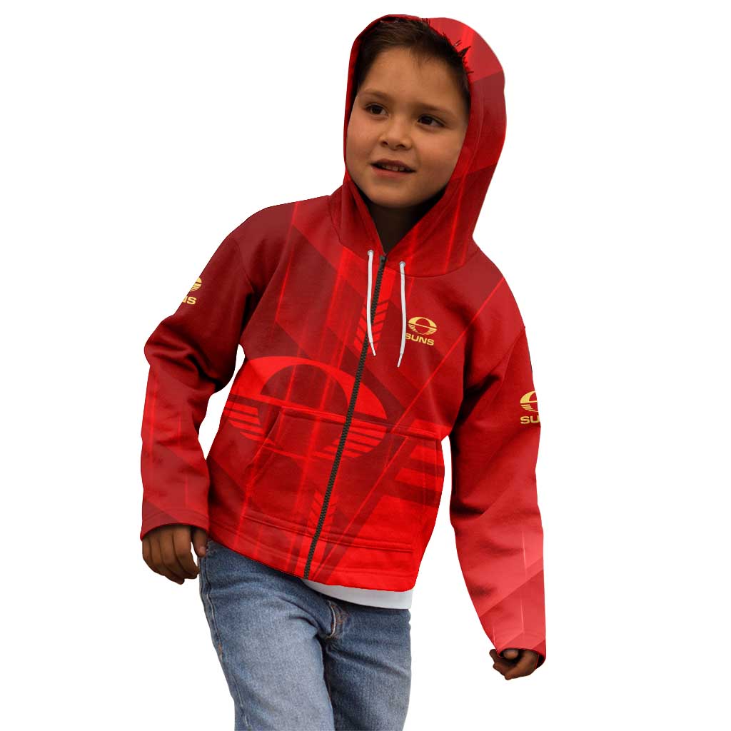 Personalized Gold Coast Suns Kid Hoodie Modern Geometric Sports Graphic Style