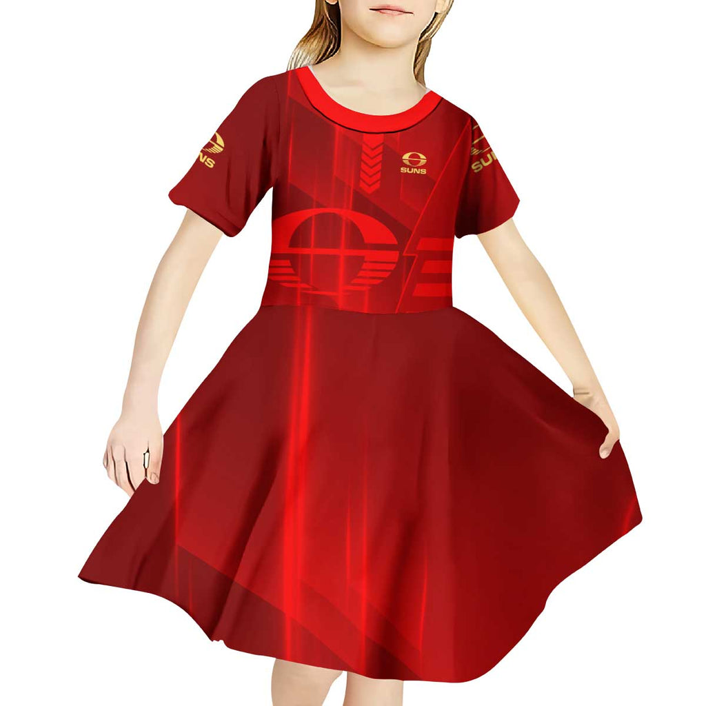Personalized Gold Coast Suns Kid Short Sleeve Dress Modern Geometric Sports Graphic Style