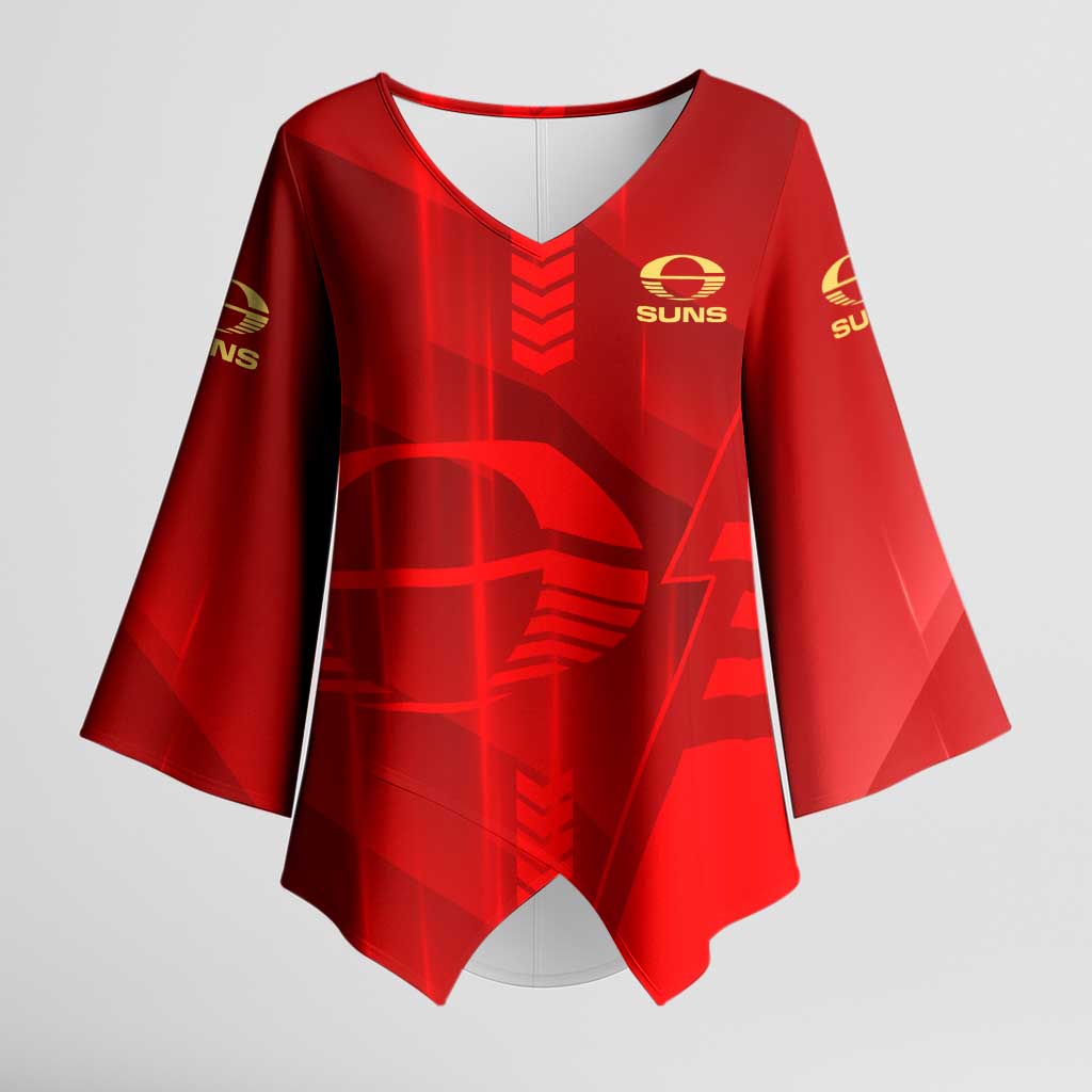 Personalized Gold Coast Suns Kimono Sleeve Blouse Modern Geometric Sports Graphic Style