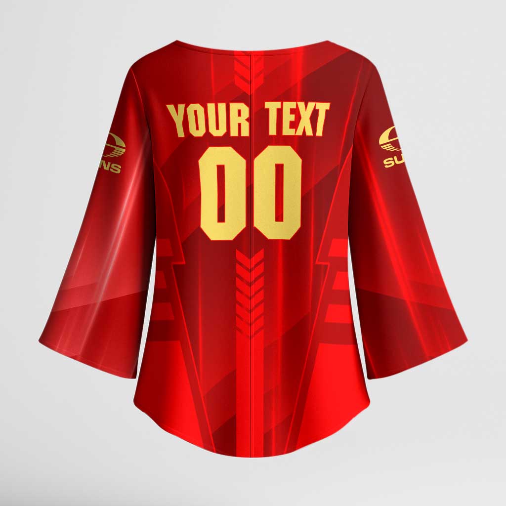 Personalized Gold Coast Suns Kimono Sleeve Blouse Modern Geometric Sports Graphic Style