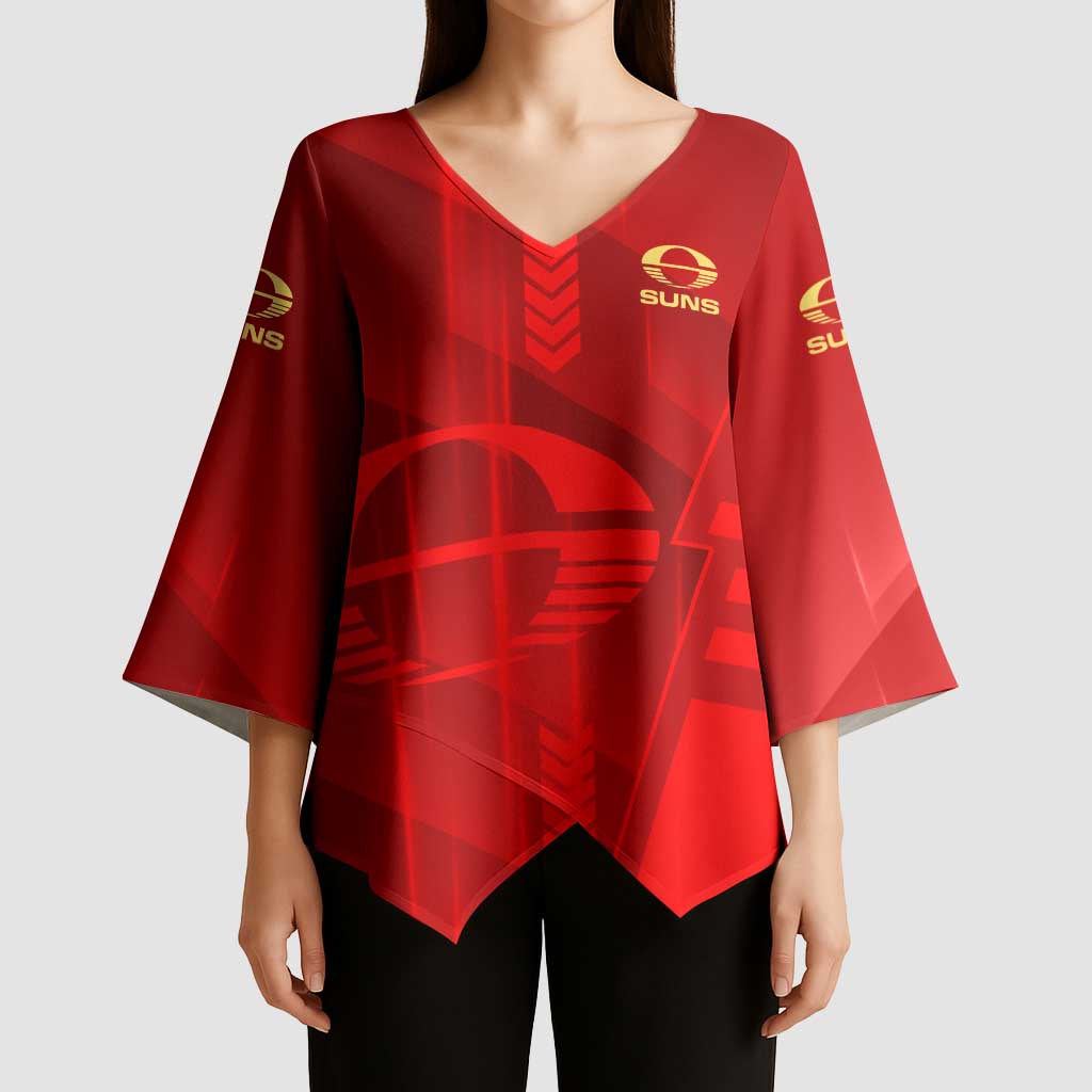 Personalized Gold Coast Suns Kimono Sleeve Blouse Modern Geometric Sports Graphic Style