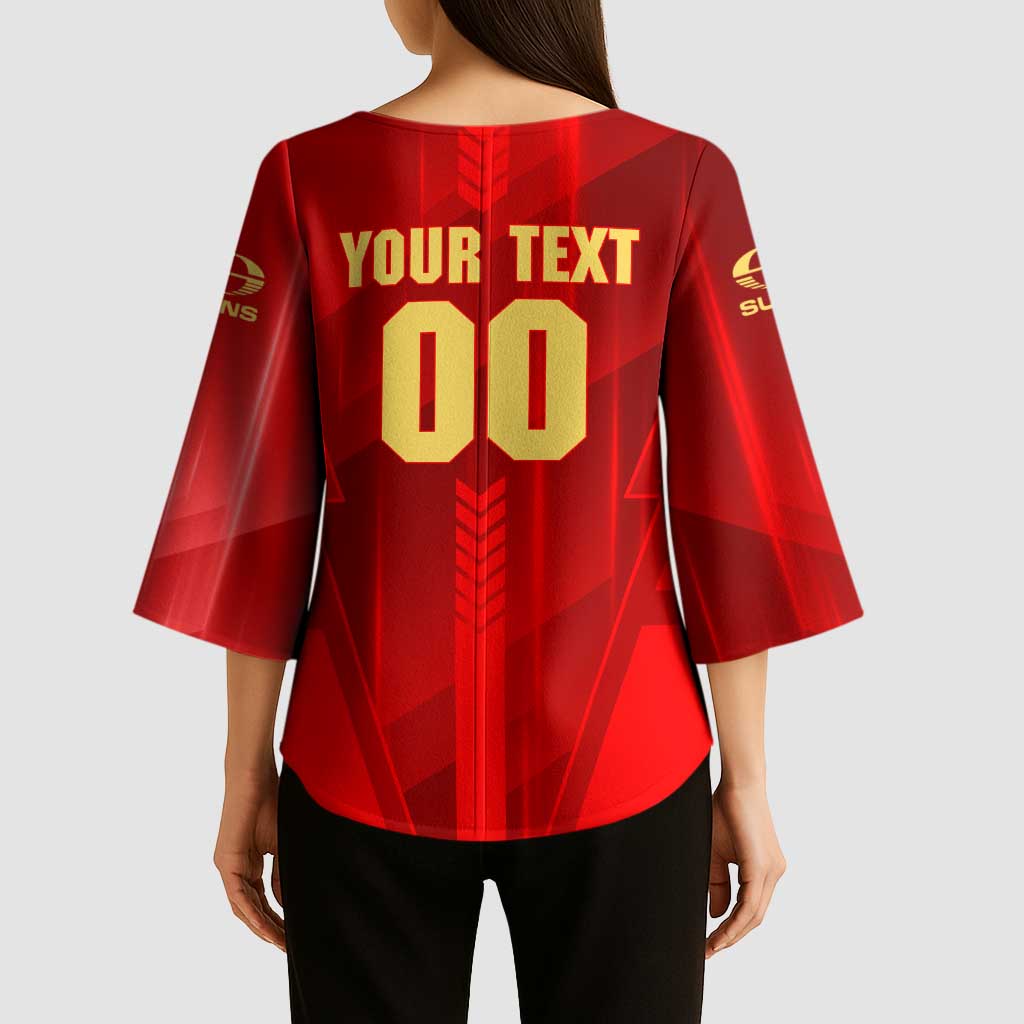 Personalized Gold Coast Suns Kimono Sleeve Blouse Modern Geometric Sports Graphic Style