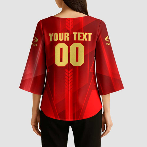 Personalized Gold Coast Suns Kimono Sleeve Blouse Modern Geometric Sports Graphic Style
