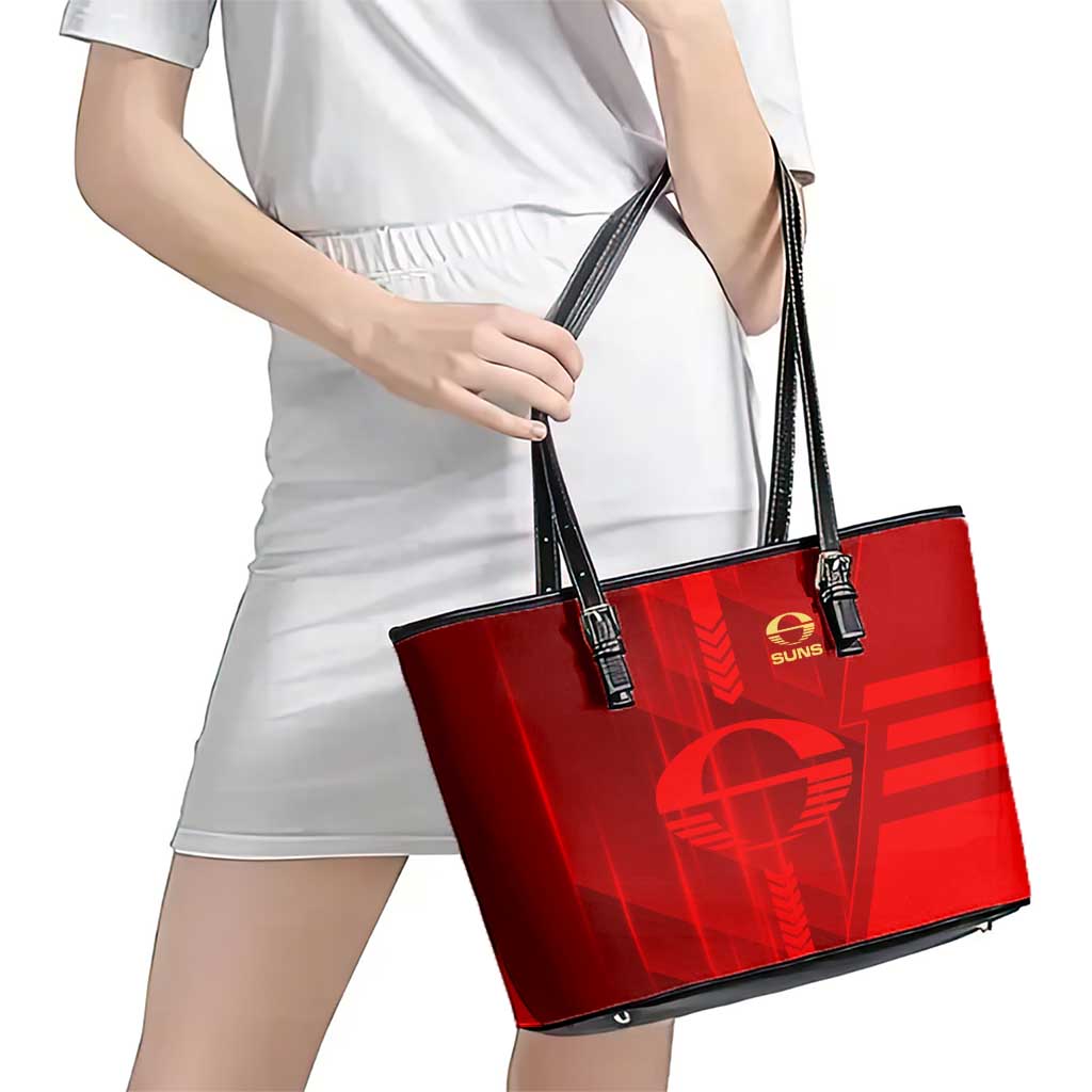 Gold Coast Suns Leather Tote Bag Modern Geometric Sports Graphic Style