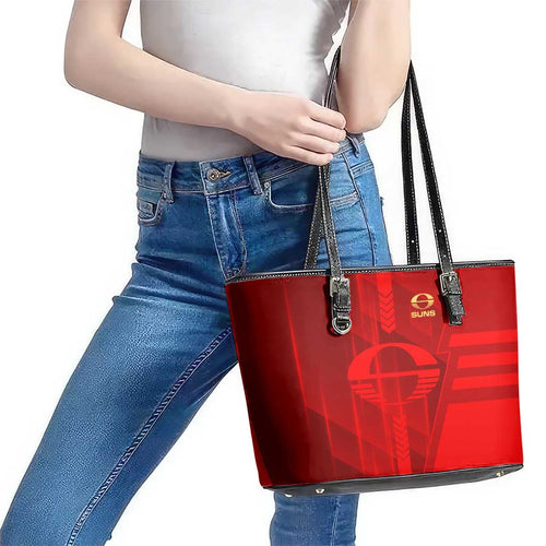 Gold Coast Suns Leather Tote Bag Modern Geometric Sports Graphic Style