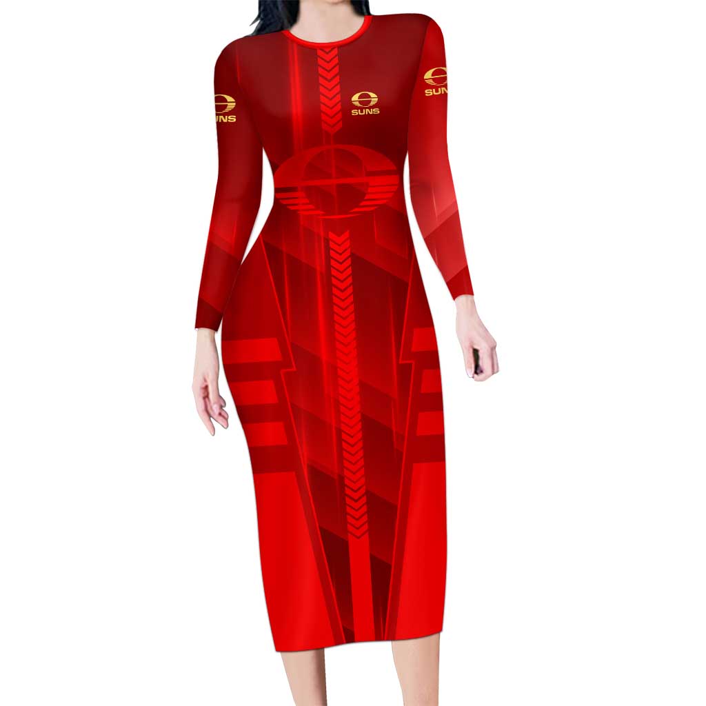 Personalized Gold Coast Suns Long Sleeve Bodycon Dress Modern Geometric Sports Graphic Style