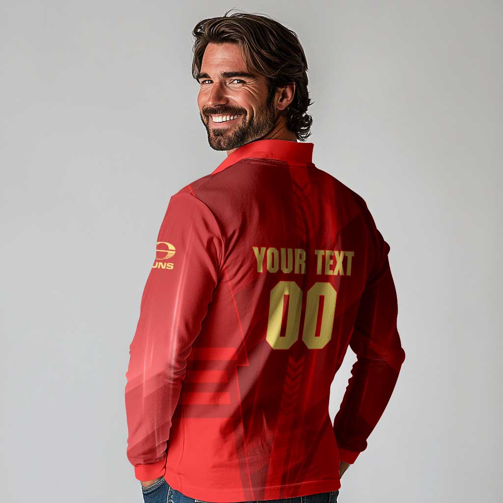 Personalized Gold Coast Suns Long Sleeve Polo Shirt Modern Geometric Sports Graphic Style