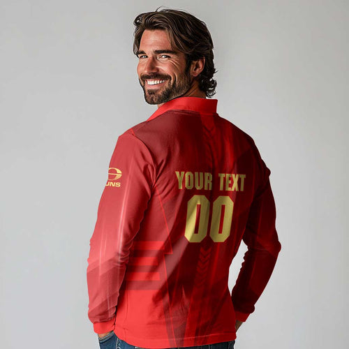 Personalized Gold Coast Suns Long Sleeve Polo Shirt Modern Geometric Sports Graphic Style