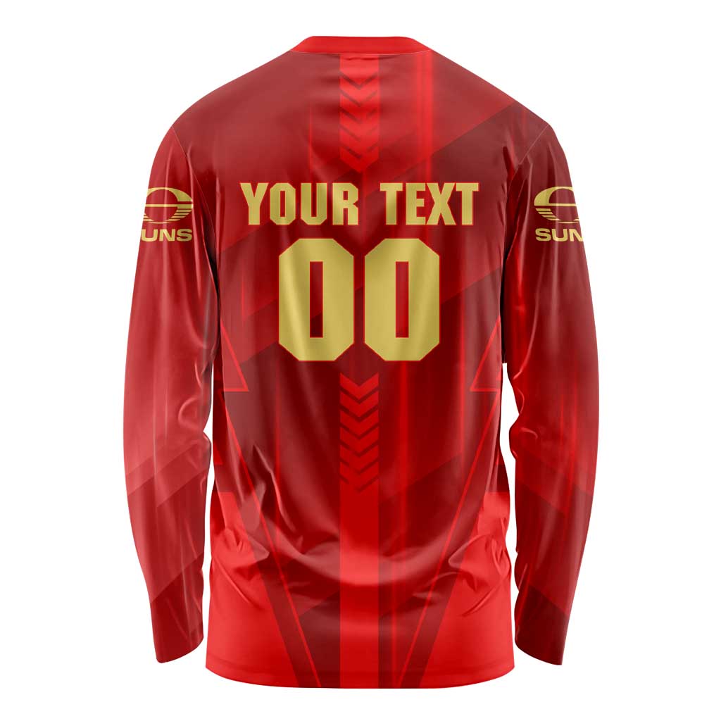 Personalized Gold Coast Suns Long Sleeve Shirt Modern Geometric Sports Graphic Style