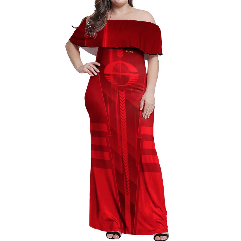 Personalized Gold Coast Suns Off Shoulder Maxi Dress Modern Geometric Sports Graphic Style