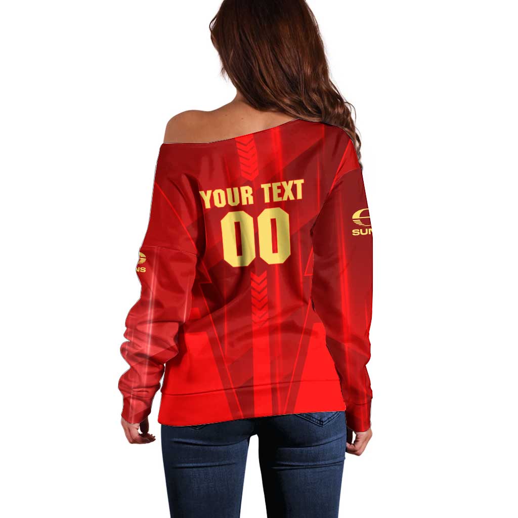 Personalized Gold Coast Suns Off Shoulder Sweater Modern Geometric Sports Graphic Style