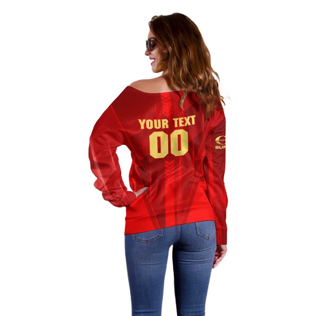 Personalized Gold Coast Suns Off Shoulder Sweater Modern Geometric Sports Graphic Style