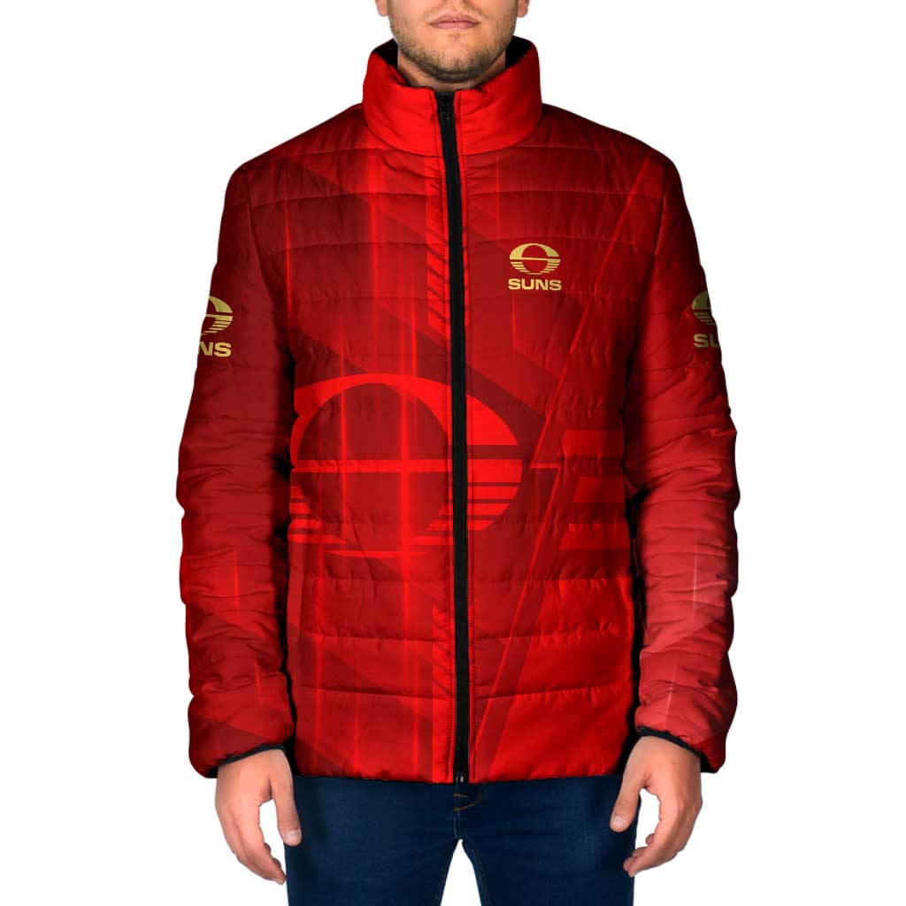 Personalized Gold Coast Suns Padded Jacket Modern Geometric Sports Graphic Style