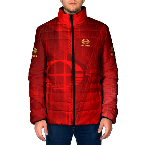 Personalized Gold Coast Suns Padded Jacket Modern Geometric Sports Graphic Style