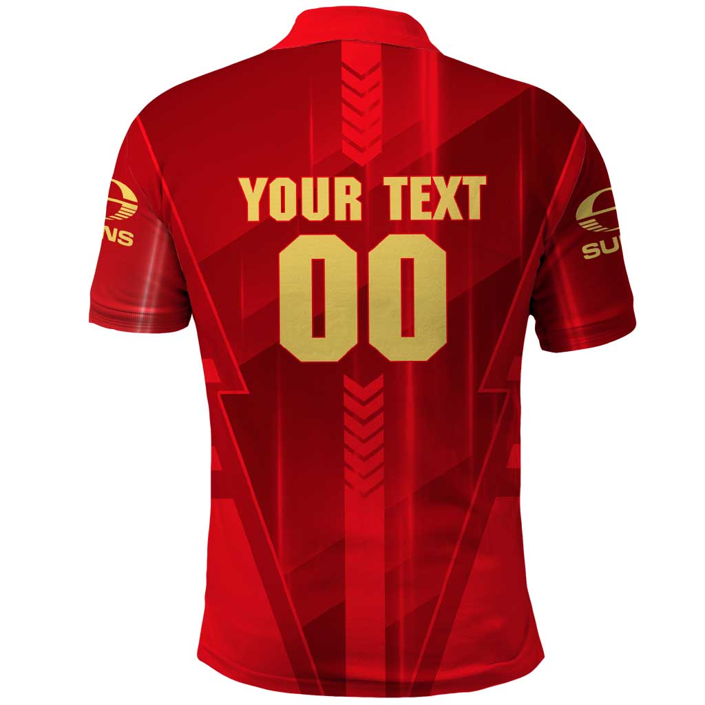 Personalized Gold Coast Suns Polo Shirt Modern Geometric Sports Graphic Style