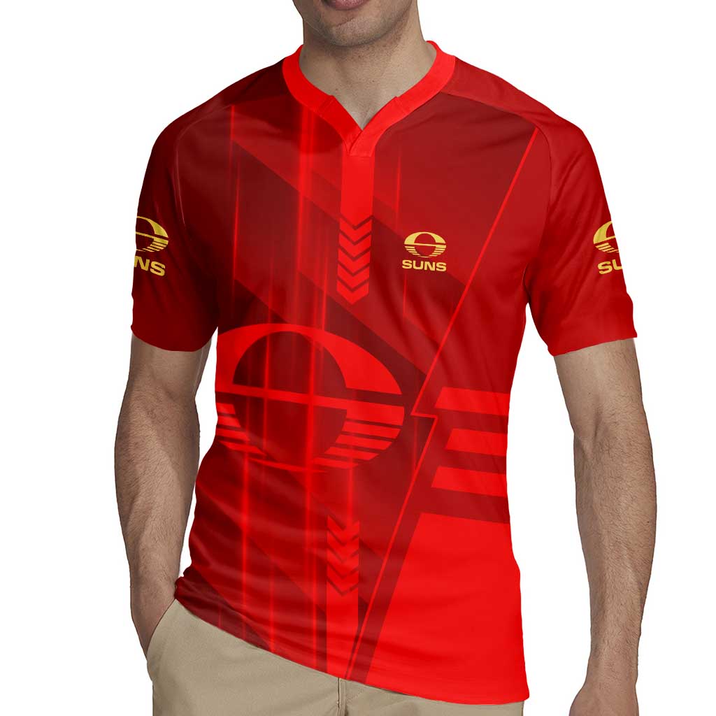 Personalized Gold Coast Suns Rugby Jersey Modern Geometric Sports Graphic Style