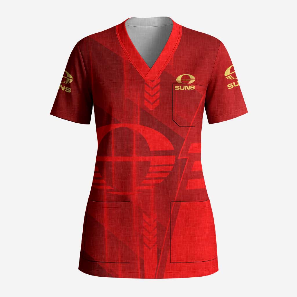 Personalized Gold Coast Suns Scrub Top Modern Geometric Sports Graphic Style