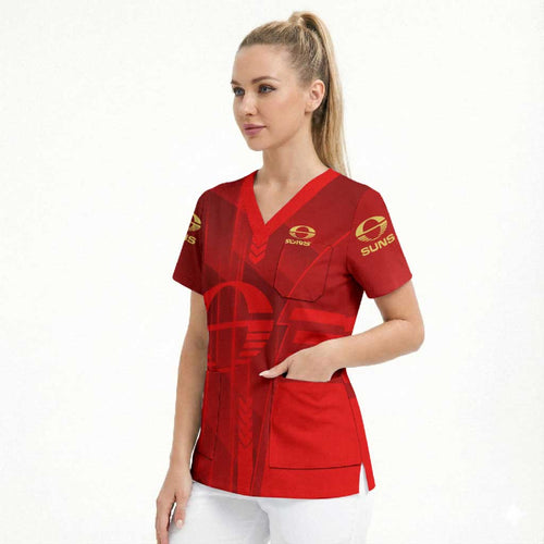 Personalized Gold Coast Suns Scrub Top Modern Geometric Sports Graphic Style
